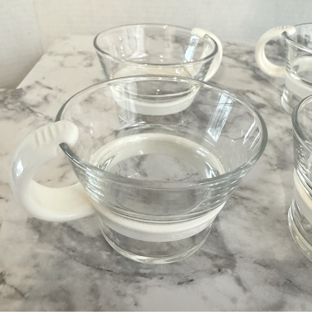 Vintage Set Of 4 Bodum Demitasse 2.5 oz Espresso Cups, White Handles